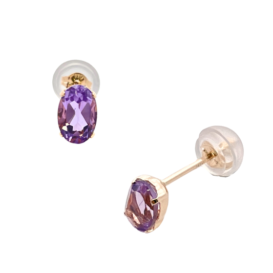 アメジスト　オーバルカット　スタッドピアス　K10YG