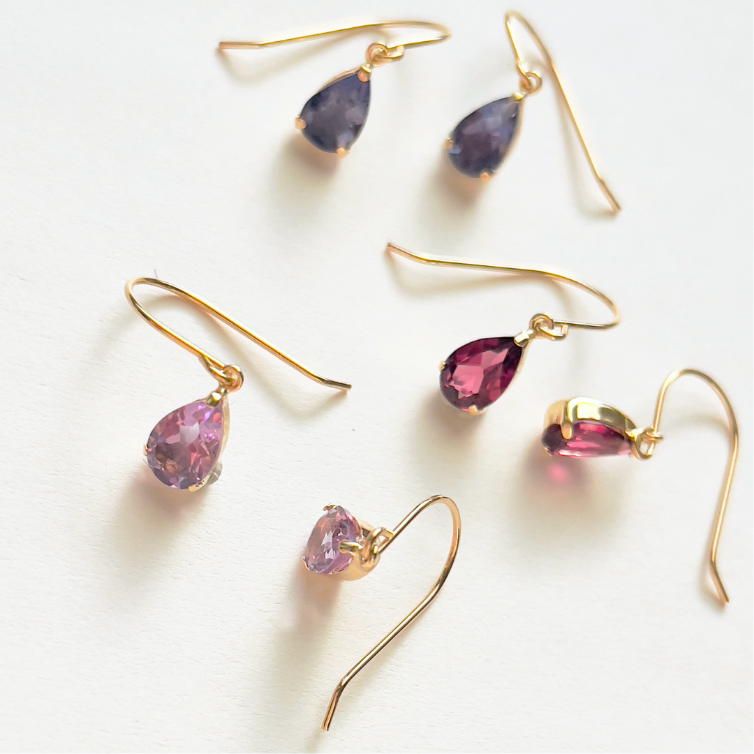 アメジスト　ペアシェイプカット　フックピアス　K10YG