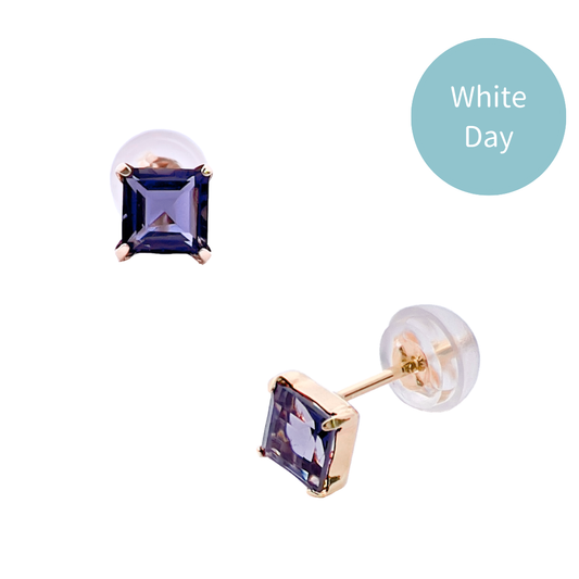 アイオライト　スクエアカット　スタッドピアス　K10YG