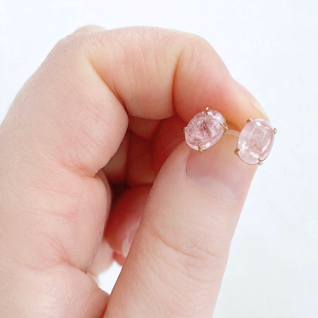 モルガナイト　カボッション　スタッドピアス　K10YG