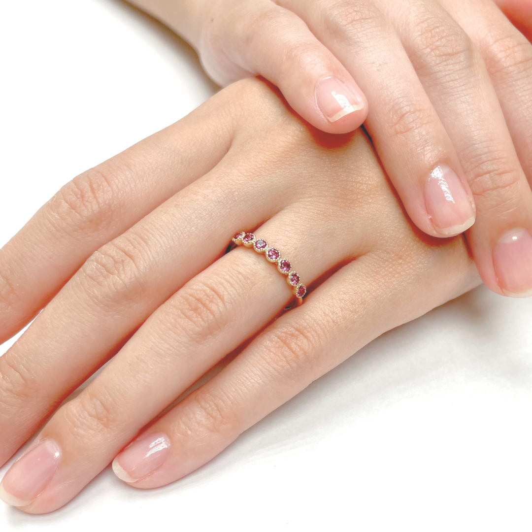 ロードライトガーネット ミル打ちハーフエタニティ リング K10YG