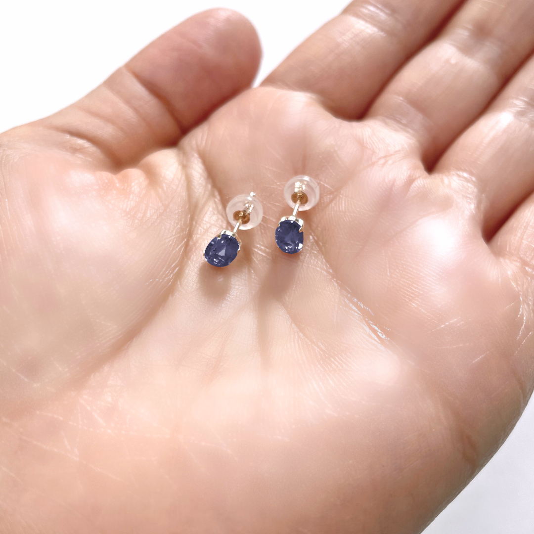 アイオライト　オーバルカット　スタッドピアス　K10YG