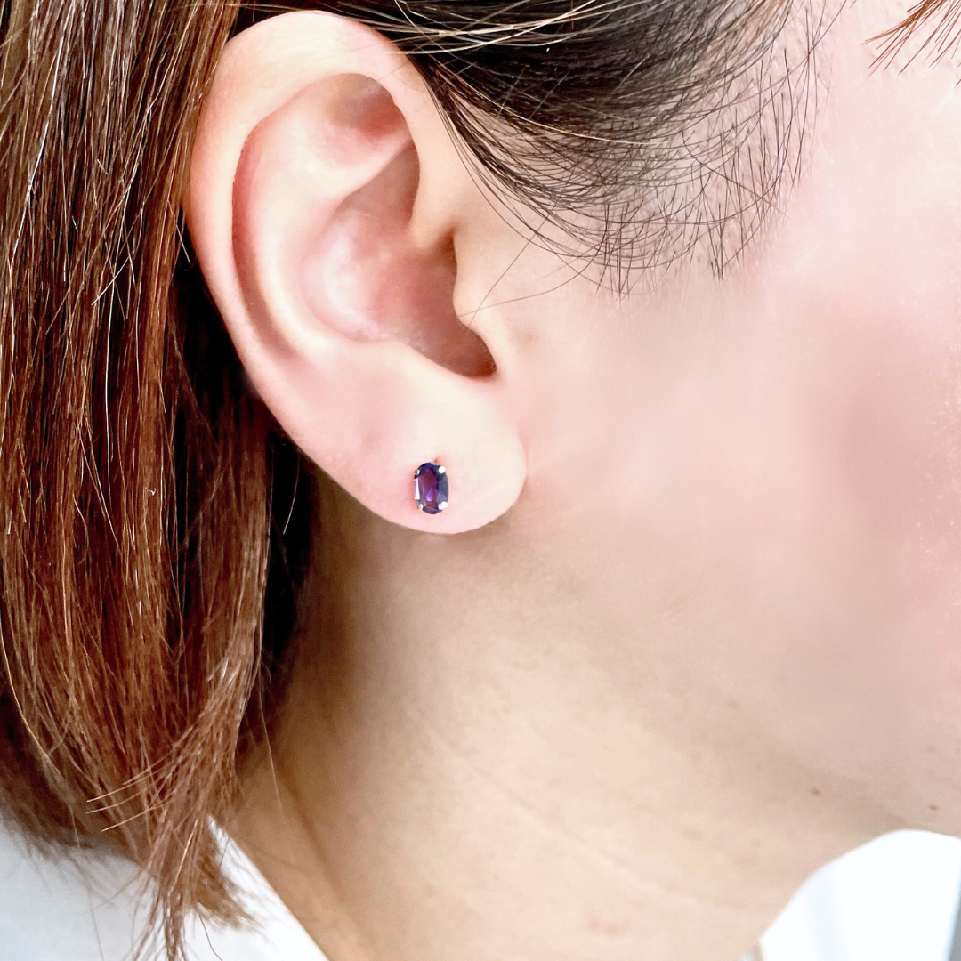 アイオライト　オーバルカット　スタッドピアス　K10YG