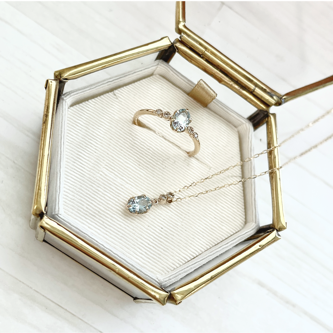 アクアマリン×ダイヤモンド0.01ct ネックレス K10YG
