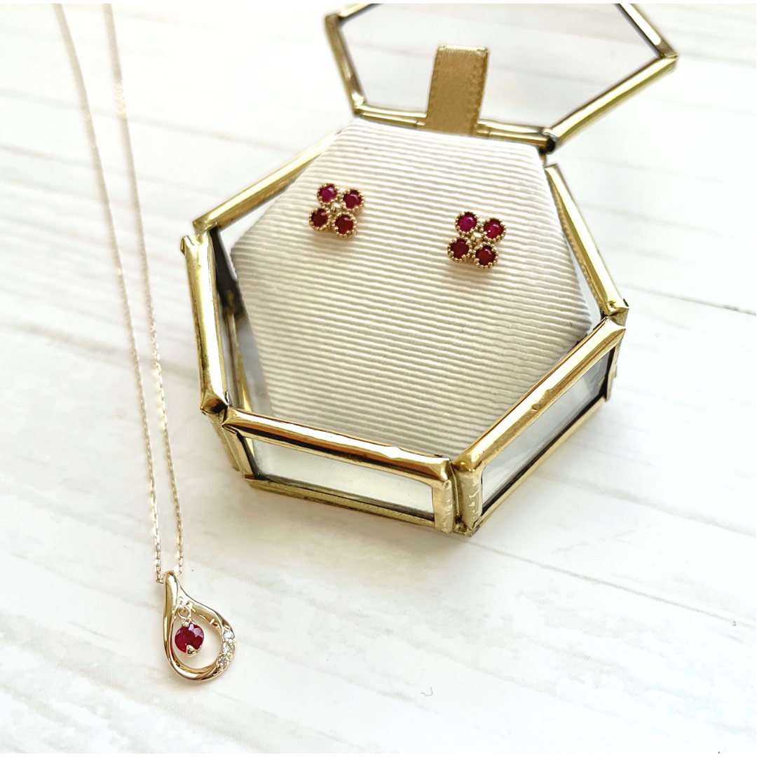 ルビー×ダイヤモンド ドロップネックレス K10YG
