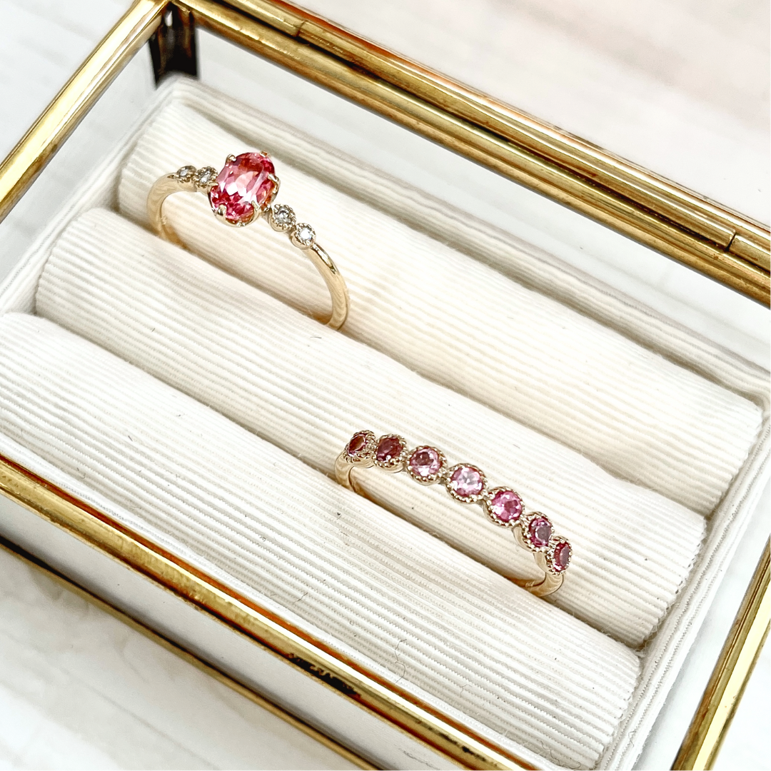 ピンクトルマリン ミル打ちハーフエタニティ リング K10YG