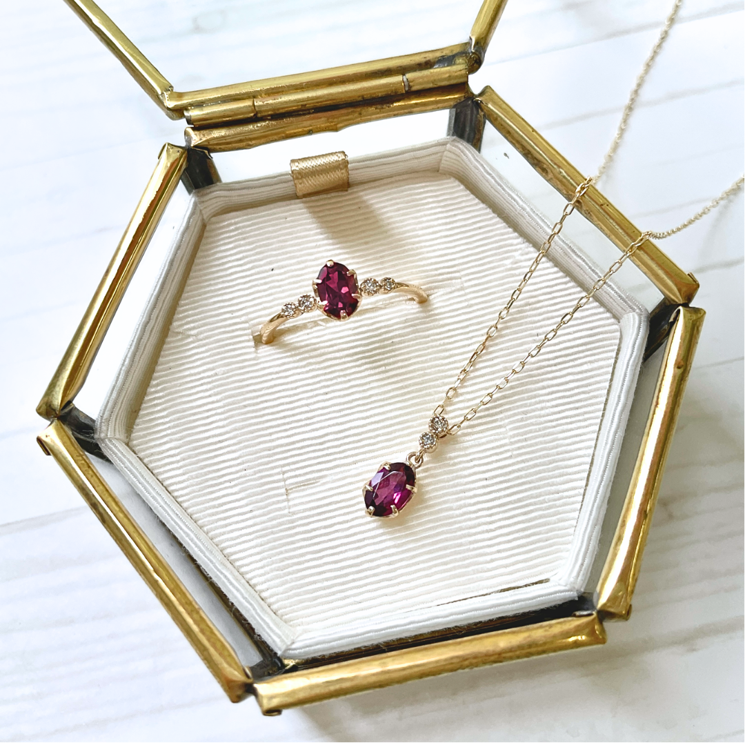 ロードライトガーネット×ダイヤモンド0.03ct リング K10YG