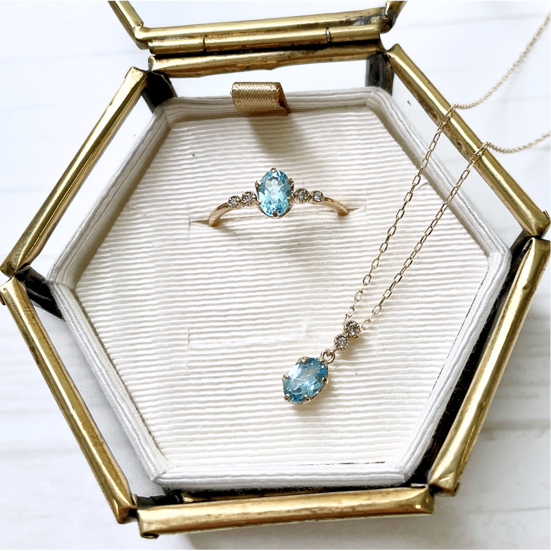 ブルートパーズ×ダイヤモンド0.03ct リング K10YG