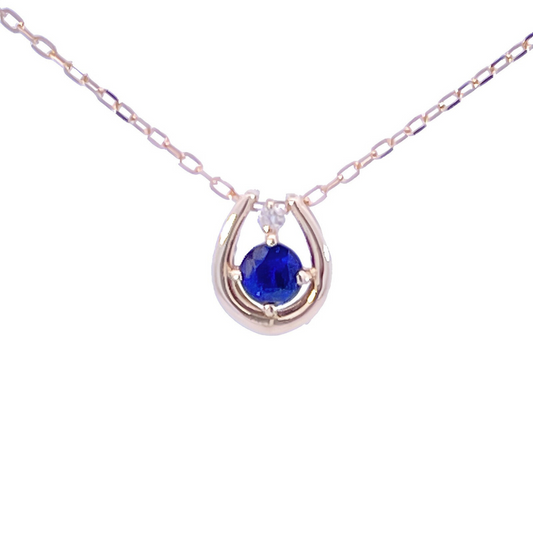 サファイア×ダイヤモンド0.01ct ホースシューネックレス K10YG