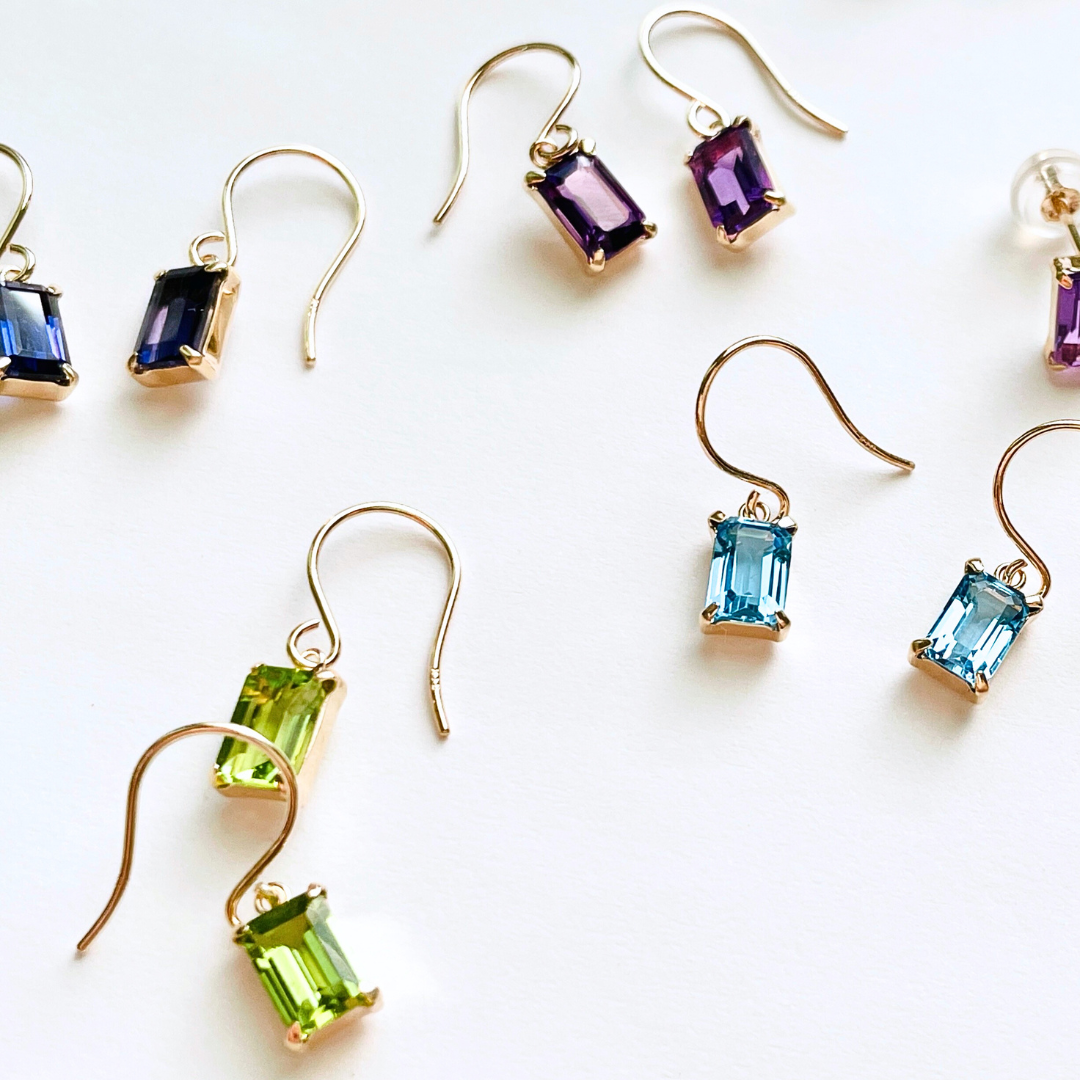 ブルートパーズ　スクエアカット　フックピアス　K10YG