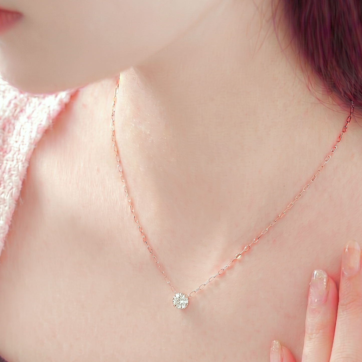 ダイヤモンド0.10ct ミルグレインネックレス K10YG