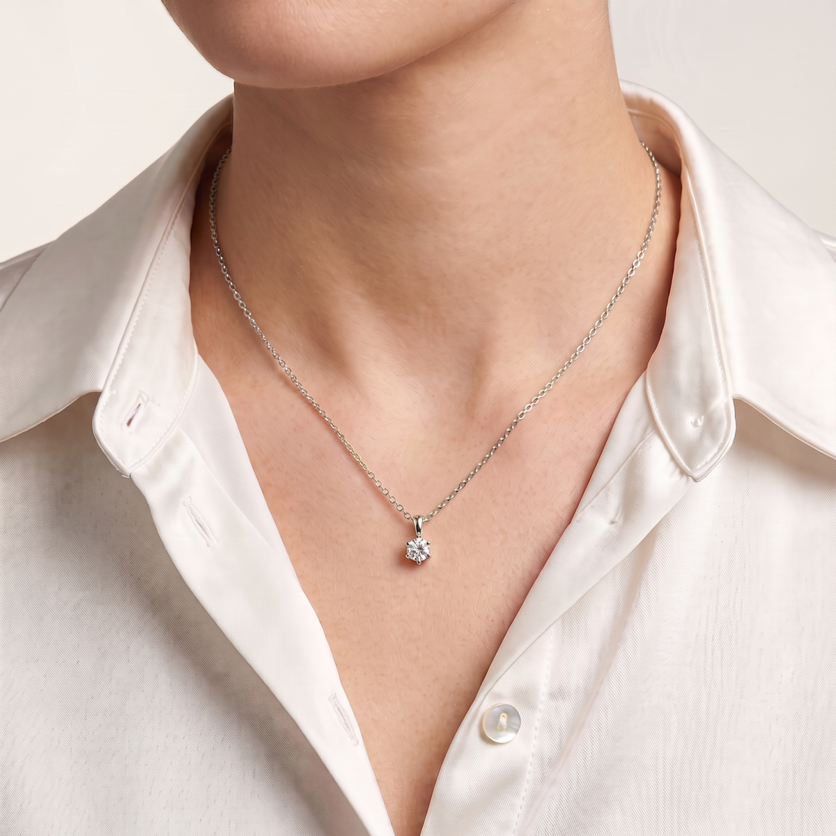 プラチナカラーSV925　一粒ストーン　0.5ct　シンプルネックレス