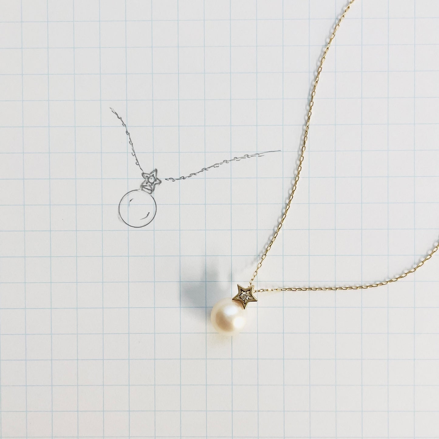 アコヤパール×ダイヤモンド0.01ct スターネックレス K10YG