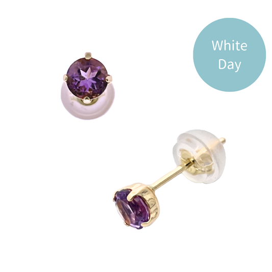 アメジスト　ラウンドカット　スタッドピアス　 K18YG