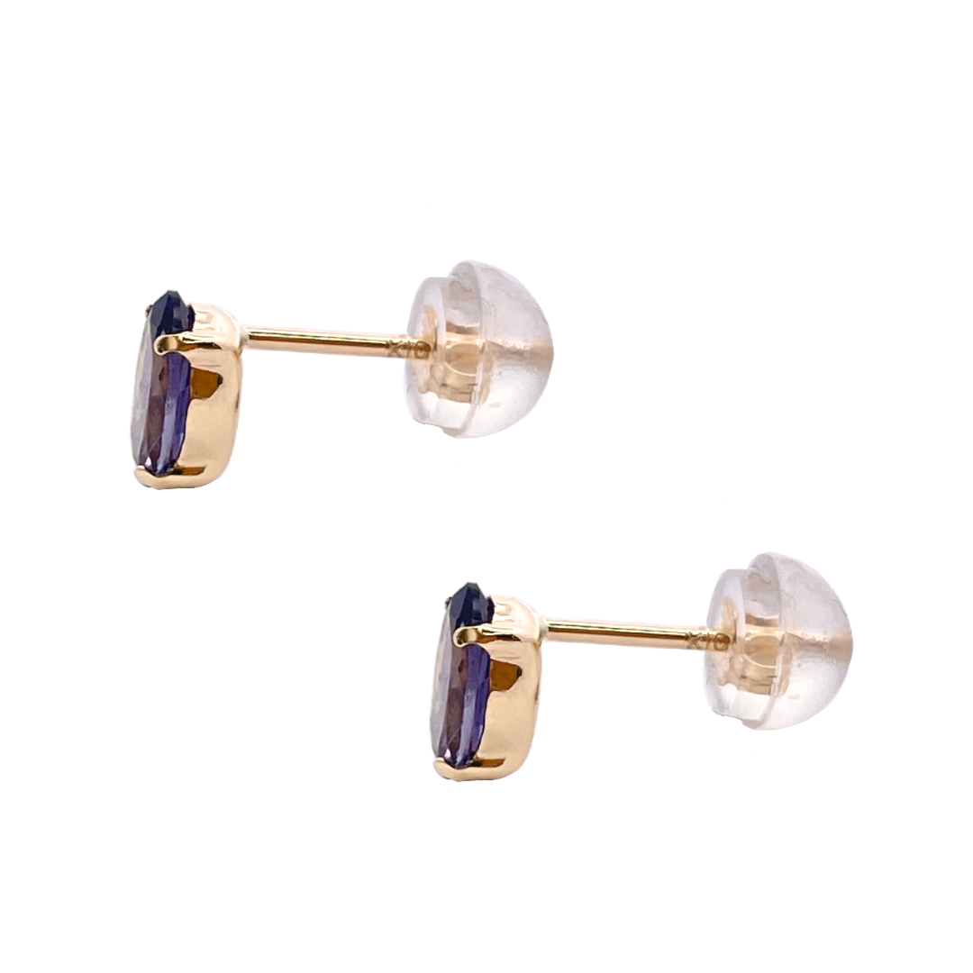 アイオライト　スクエアカット　スタッドピアス　K10YG