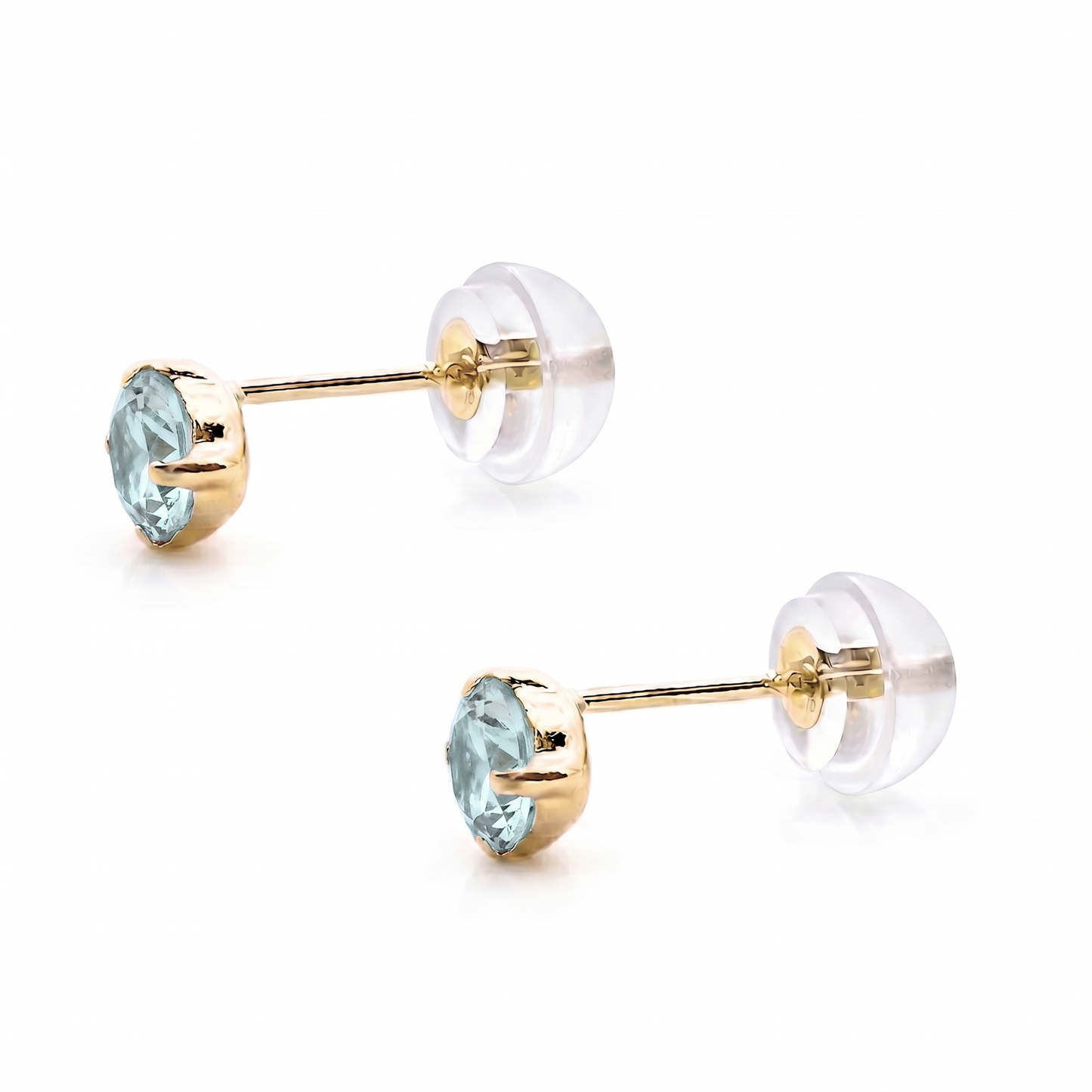 アクアマリン ラウンドカット　スタッドピアス K18YG