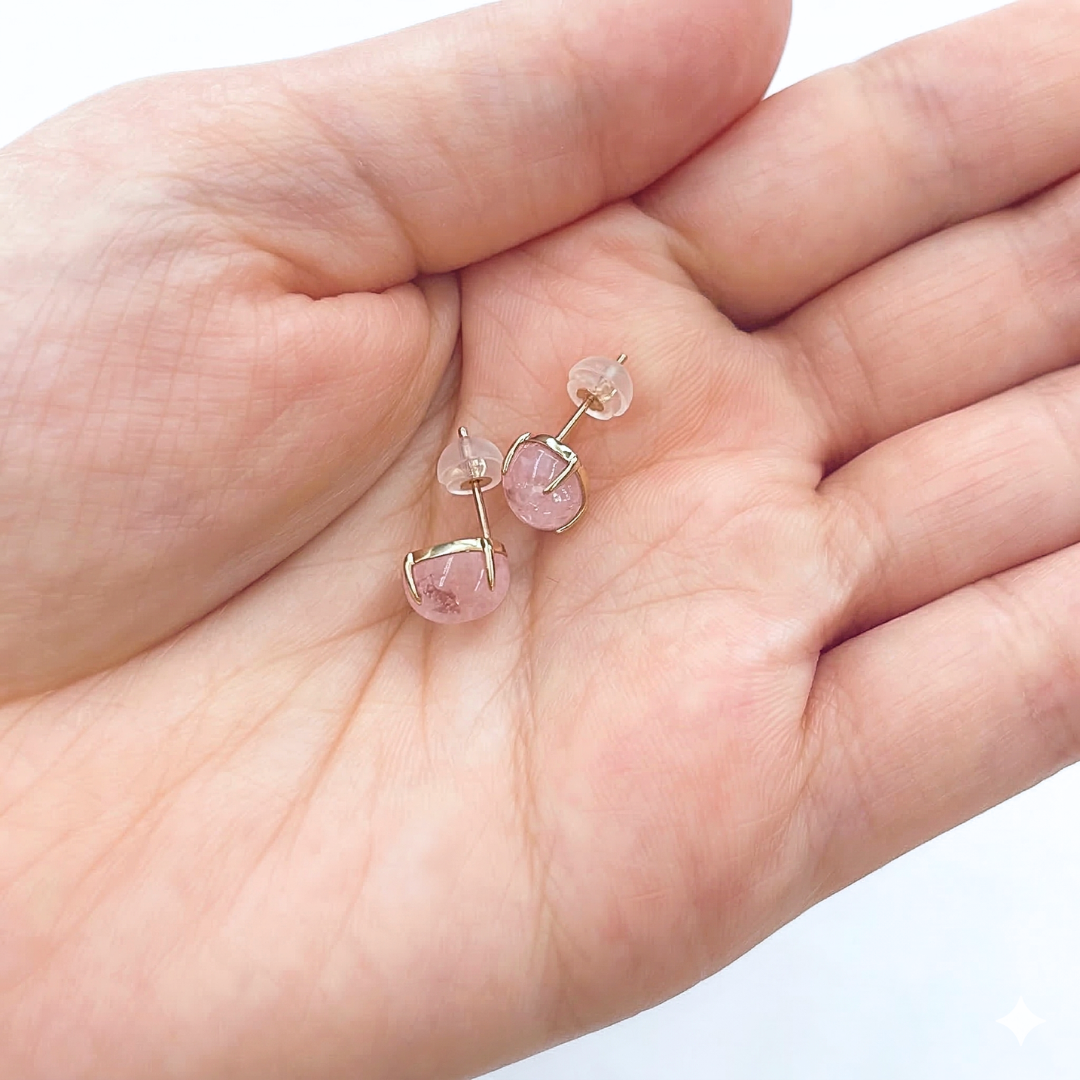 モルガナイト　カボッション　スタッドピアス　K10YG