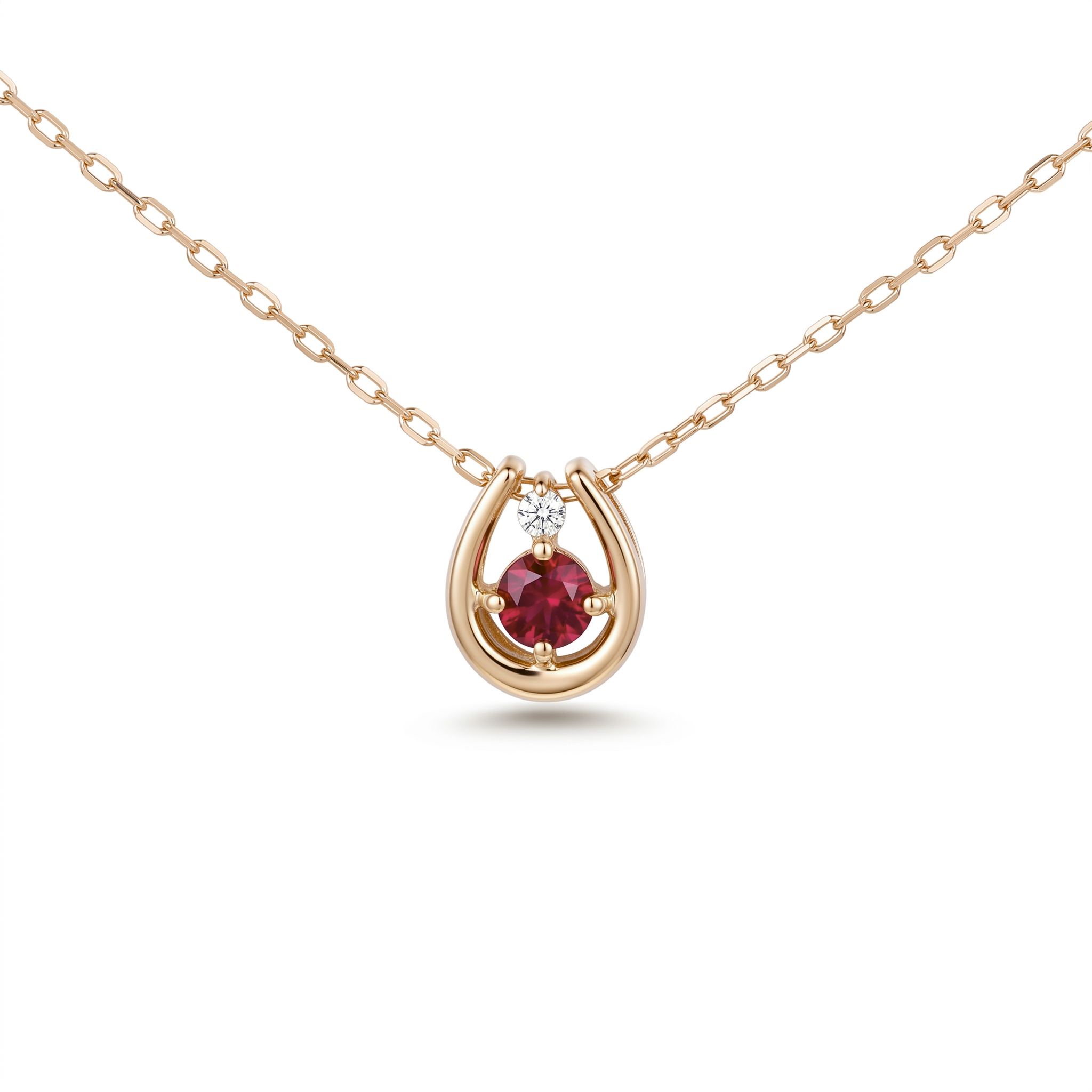 ガーネット×ダイヤモンド0.01ct ホースシューネックレス K10YG
