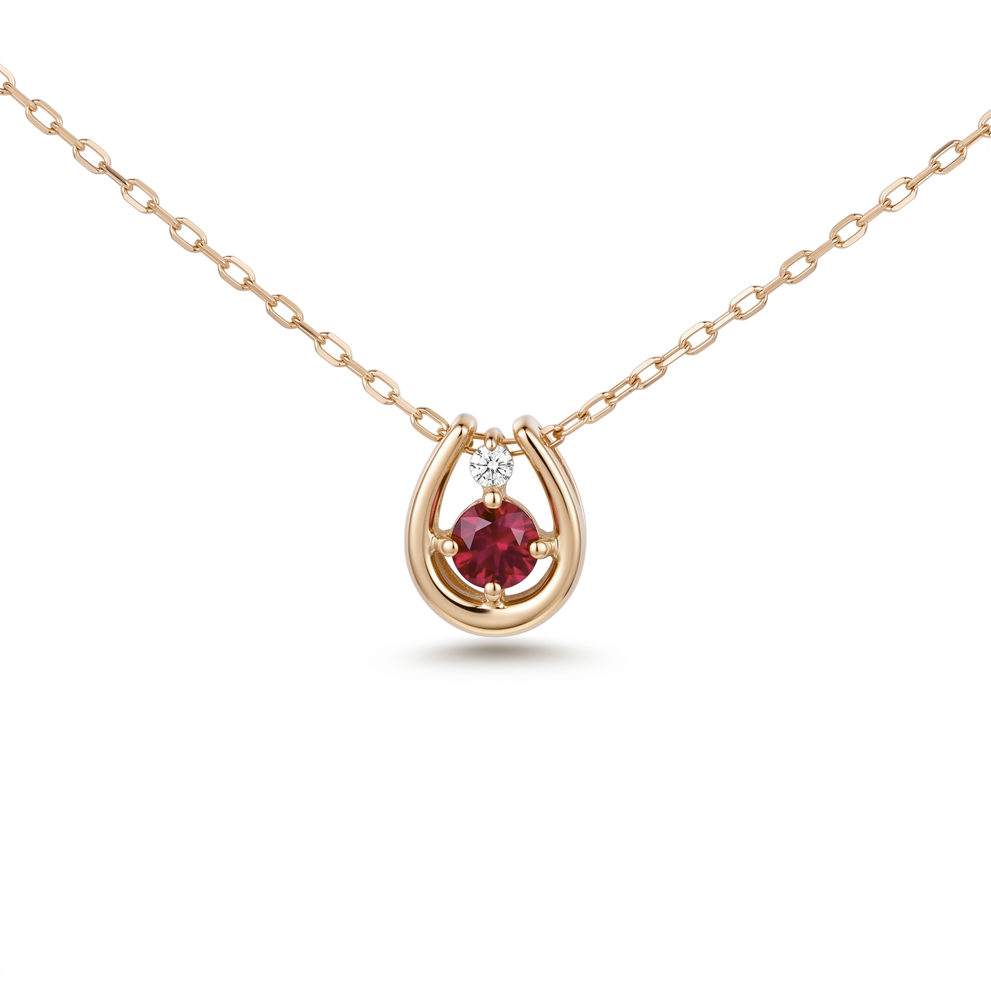 ガーネット×ダイヤモンド0.01ct ホースシューネックレス K10YG