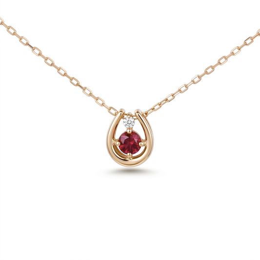 ガーネット×ダイヤモンド0.01ct ホースシューネックレス K10YG