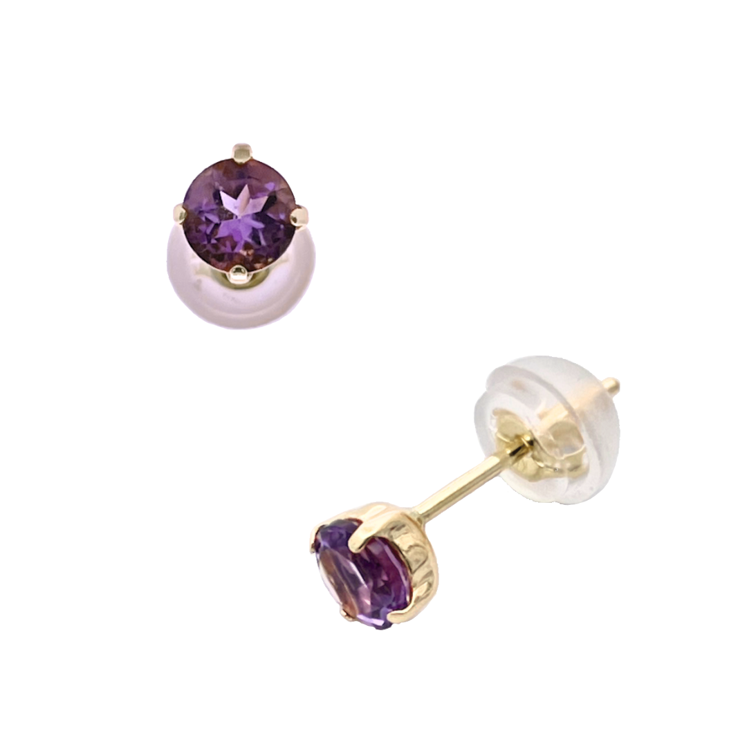アメジスト　ラウンドカット　スタッドピアス　 K18YG
