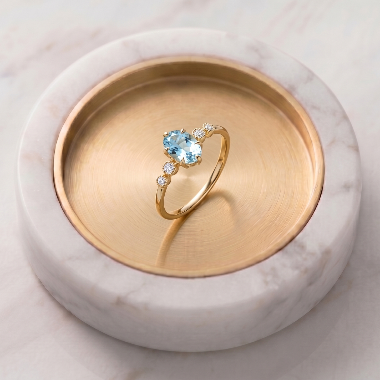 アクアマリン×ダイヤモンド0.03ct リング K10YG