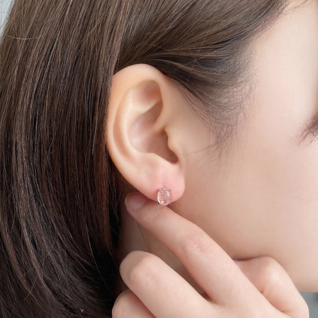 モルガナイト　カボッション　スタッドピアス　K10YG