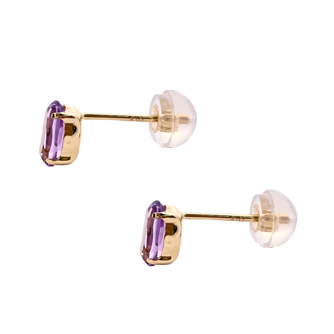 アメジスト　オーバルカット　スタッドピアス　K10YG