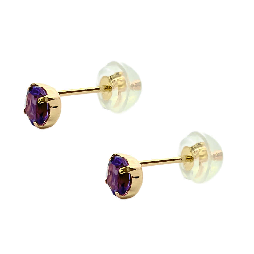 アメジスト　ラウンドカット　スタッドピアス　 K18YG
