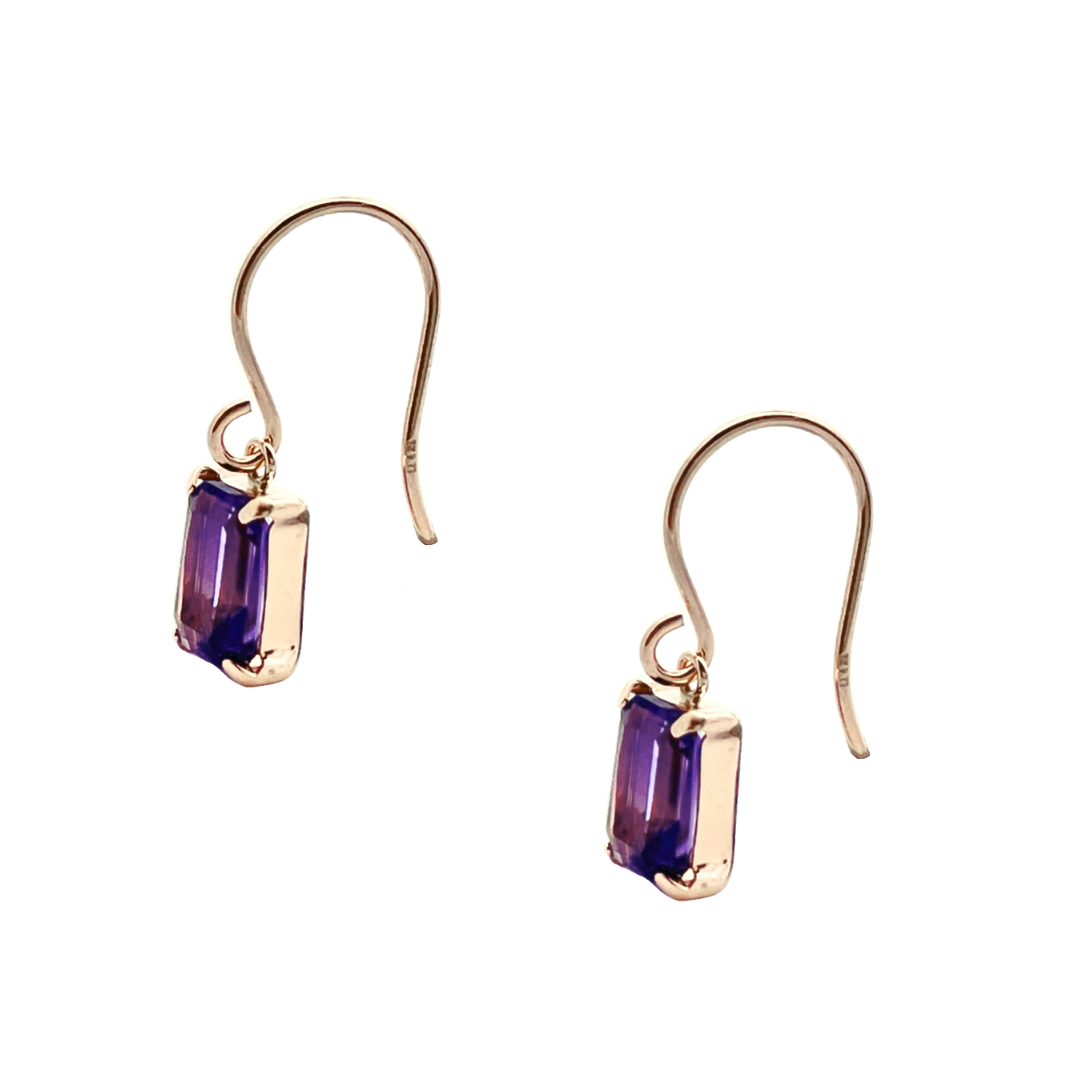 アメジスト　スクエアカット　フックピアス　K10YG