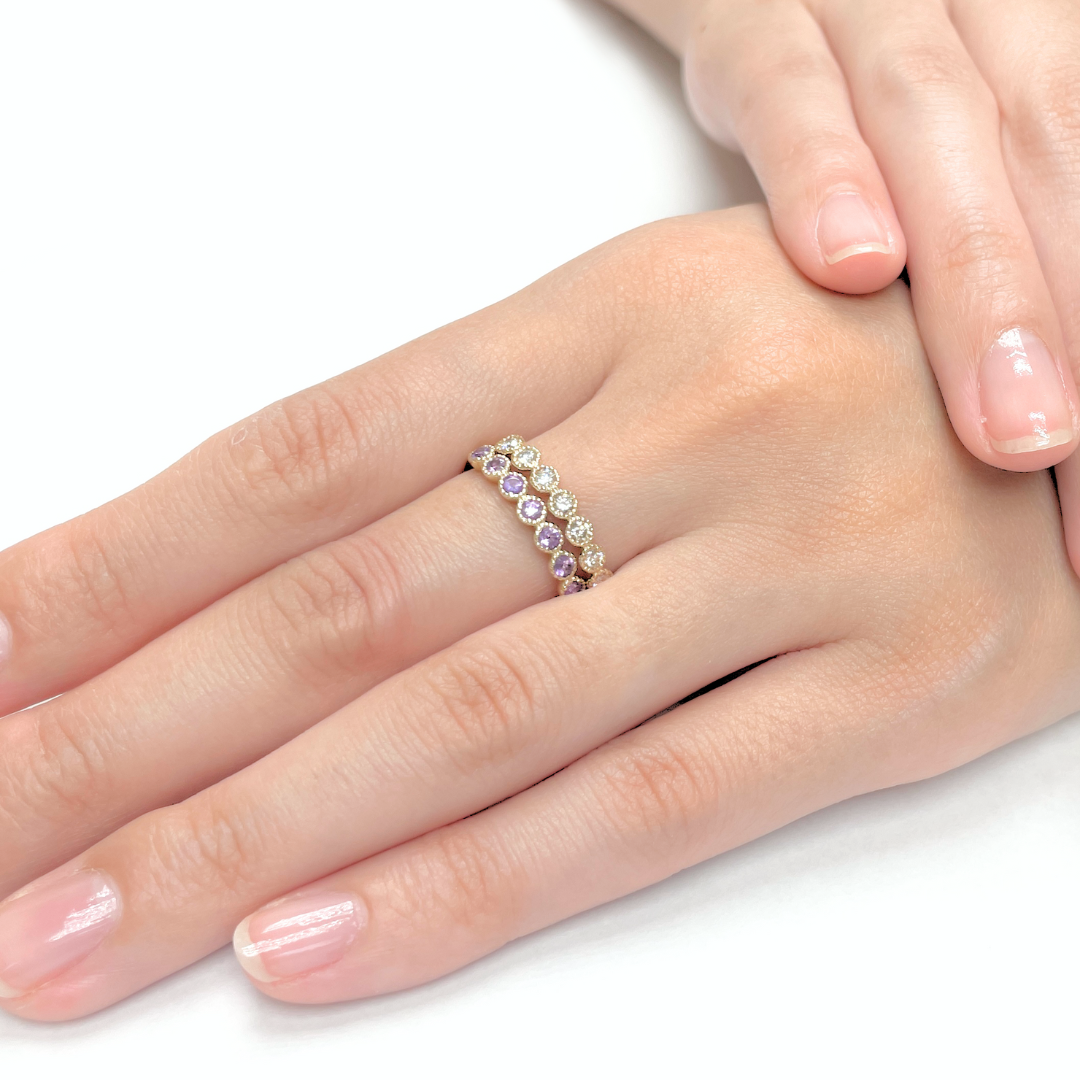 アメジスト ミル打ちハーフエタニティ リング K10YG