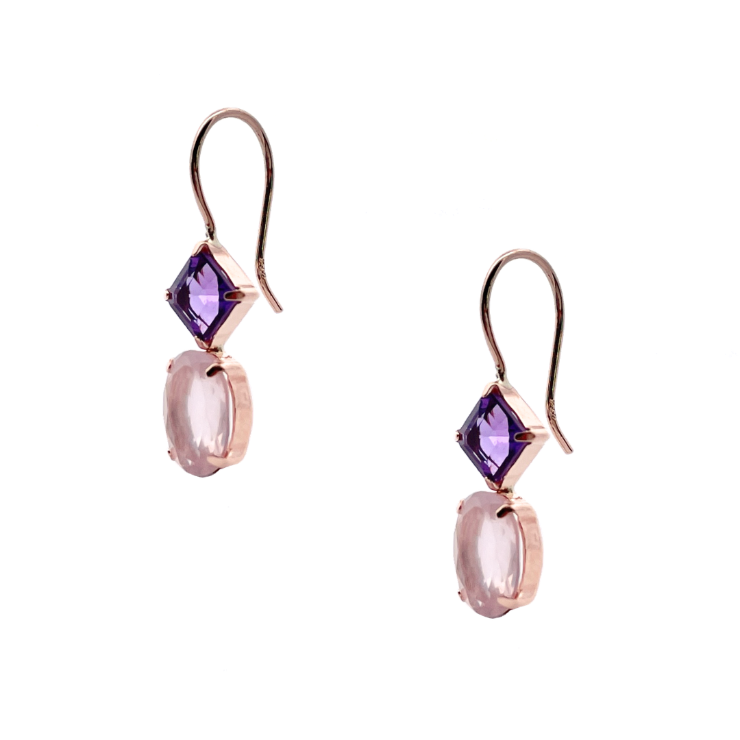 アメジスト×ローズクォーツ　フックピアス　K10YG