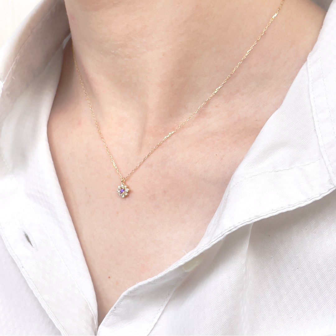 アメジスト×ダイヤモンド0.07ct ネックレス K18YG