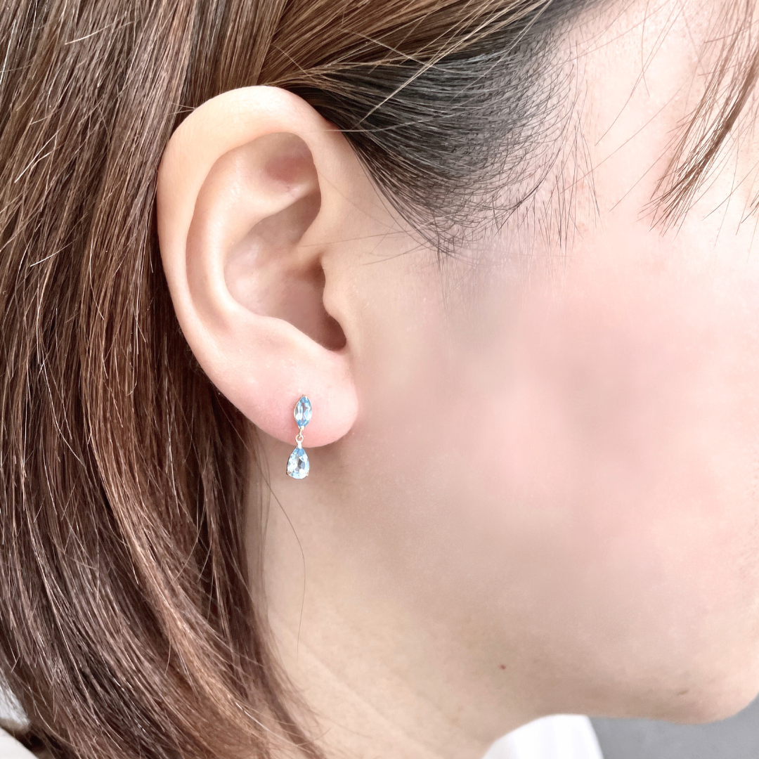 ブルートパーズ　ツインドロップ　ピアス　K10YG