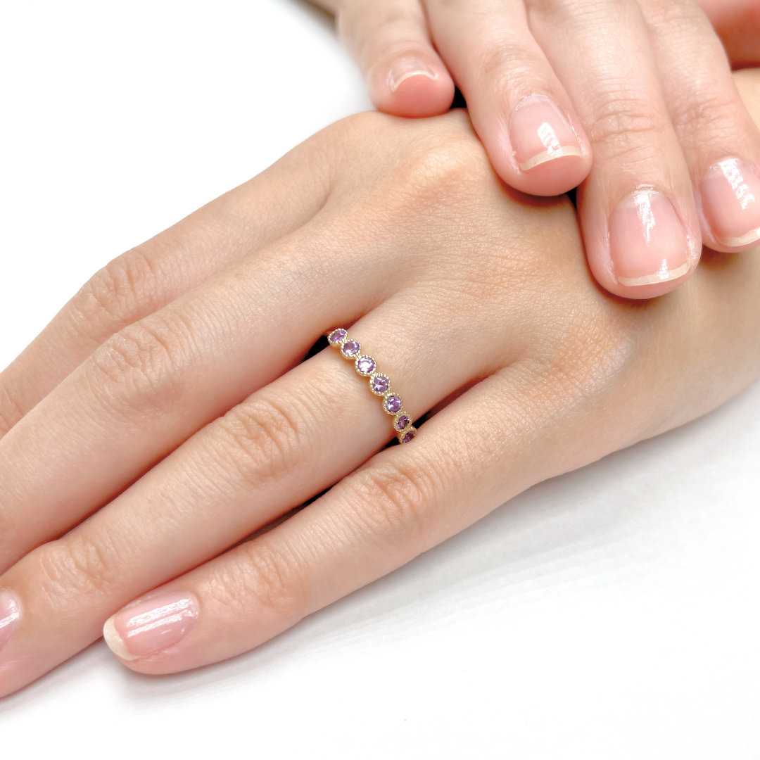 アメジスト ミル打ちハーフエタニティ リング K10YG