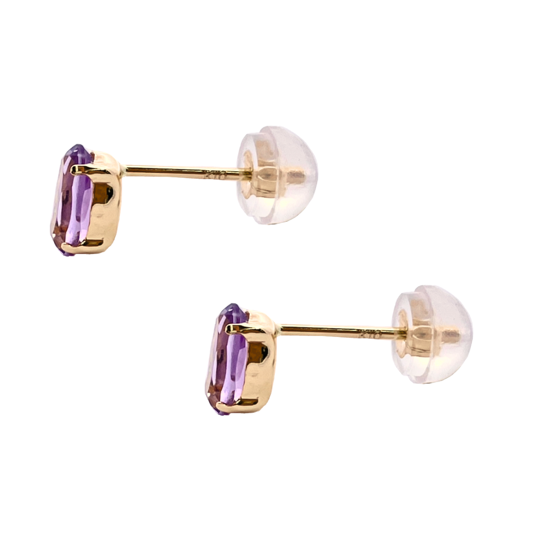 アメジスト　オーバルカット　スタッドピアス　K10YG