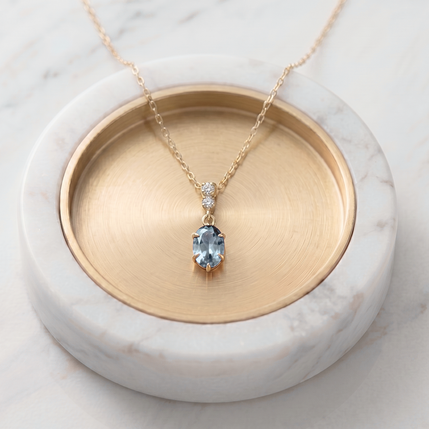 アクアマリン×ダイヤモンド0.01ct ネックレス K10YG