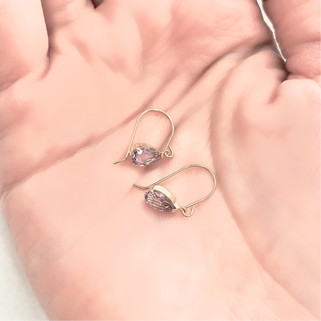 アメジスト　ペアシェイプカット　フックピアス　K10YG