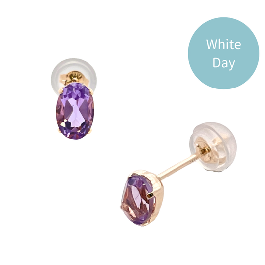 アメジスト　オーバルカット　スタッドピアス　K10YG
