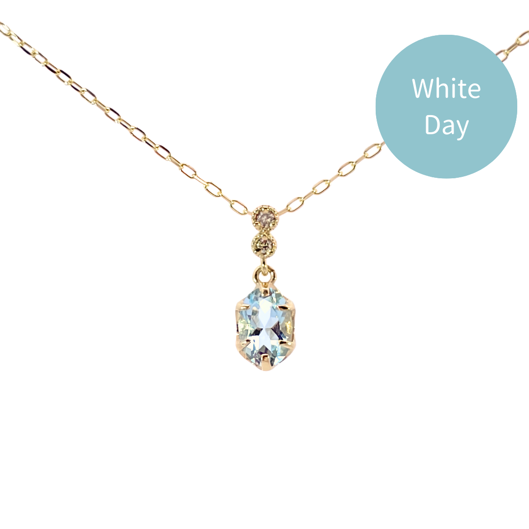 アクアマリン×ダイヤモンド0.01ct ネックレス K10YG