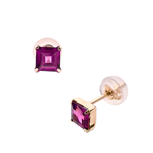 ロードライトガーネット　スクエアカット　スタッドピアス