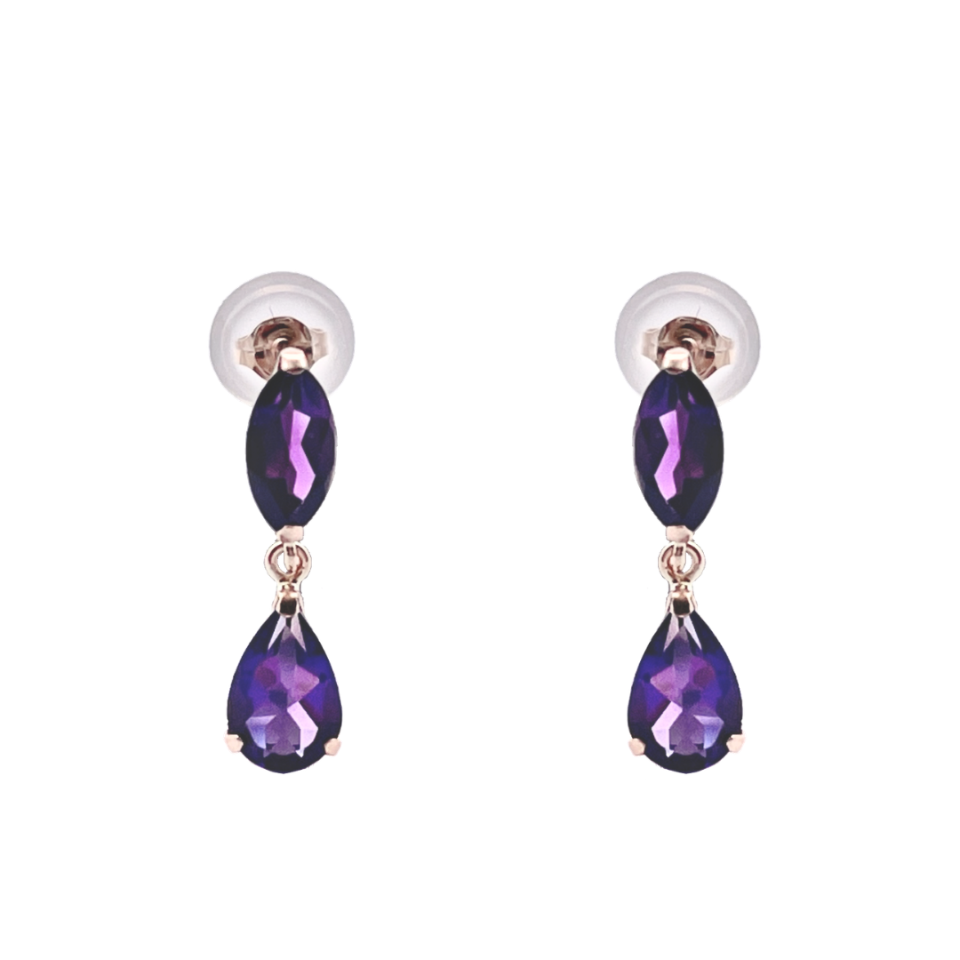 アメジスト　ツインドロップ　ピアス　K10YG