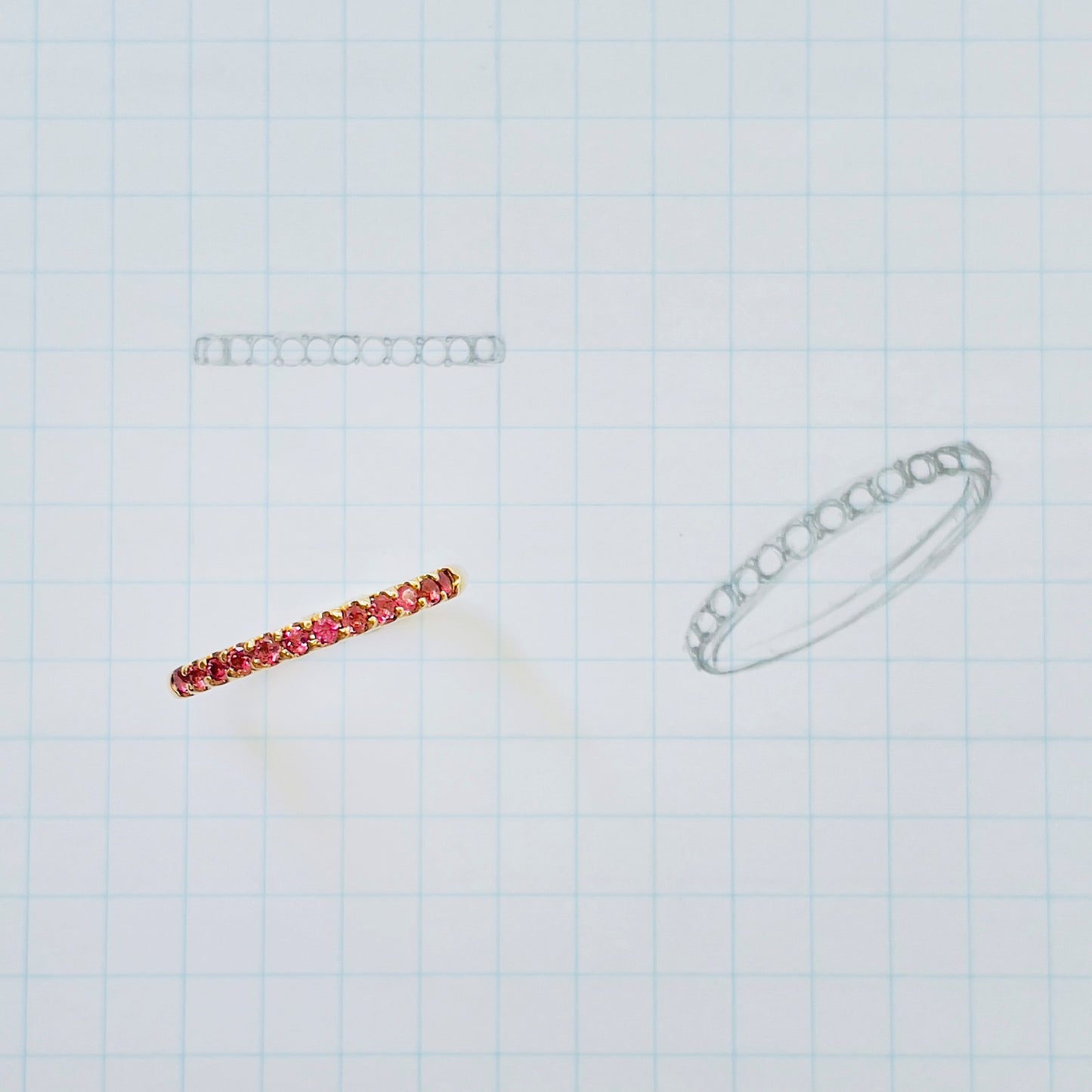 ピンクトルマリン ハーフエタニティ リング K10YG