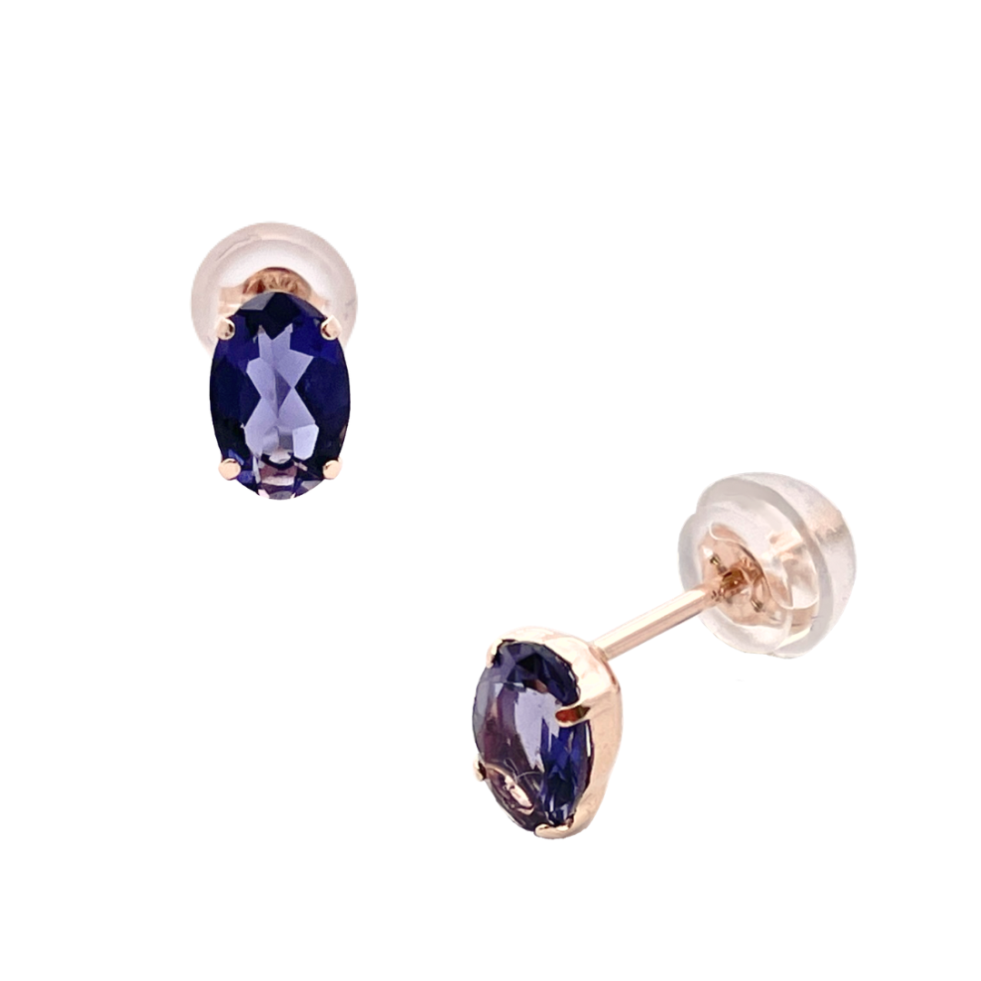 アイオライト　オーバルカット　スタッドピアス　K10YG