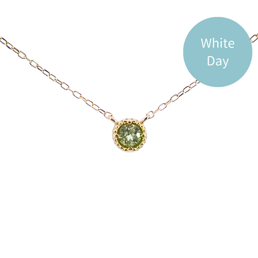 ペリドット ミルグレインネックレス K10YG