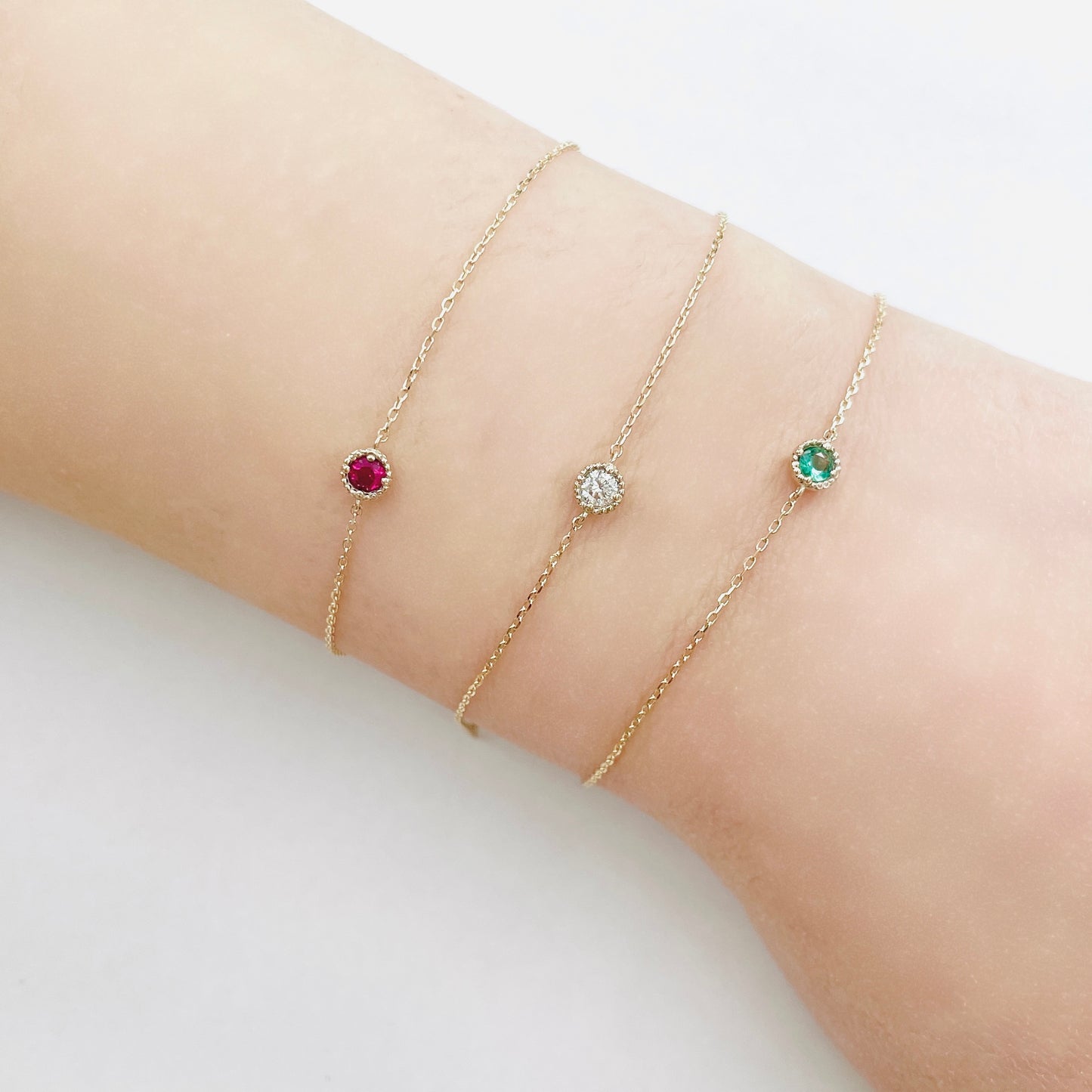 ダイヤモンド　ミルグレイン　ブレスレット　K10YG