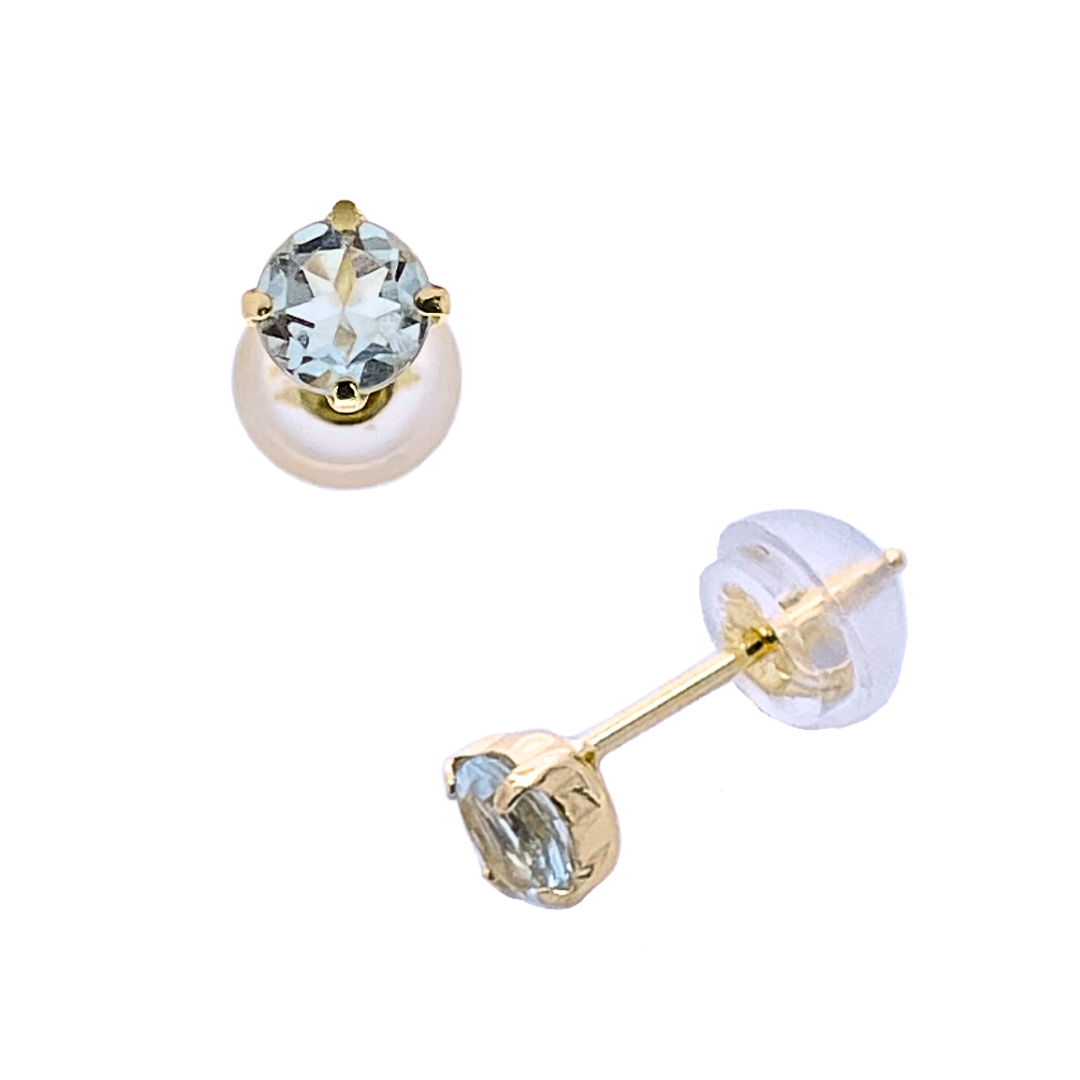 アクアマリン ラウンドカット　スタッドピアス K18YG