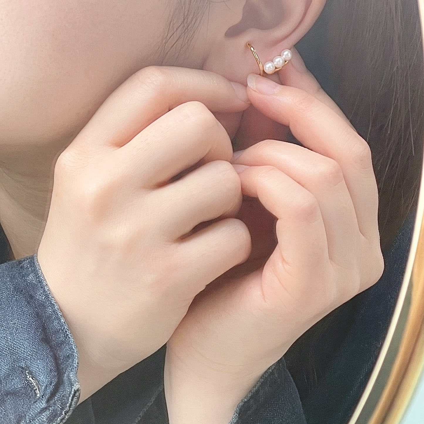 淡水パール　シンプルイヤーカフ　シルバー