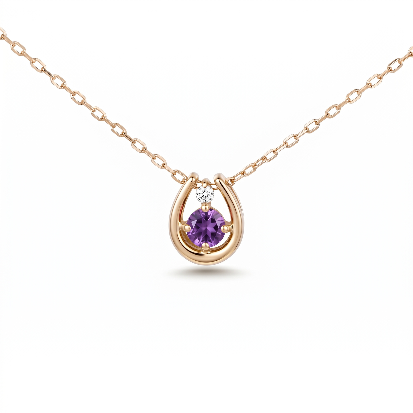 アメジスト×ダイヤモンド0.01ct ホースシューネックレス K10YG