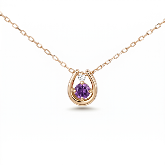 アメジスト×ダイヤモンド0.01ct ホースシューネックレス K10YG